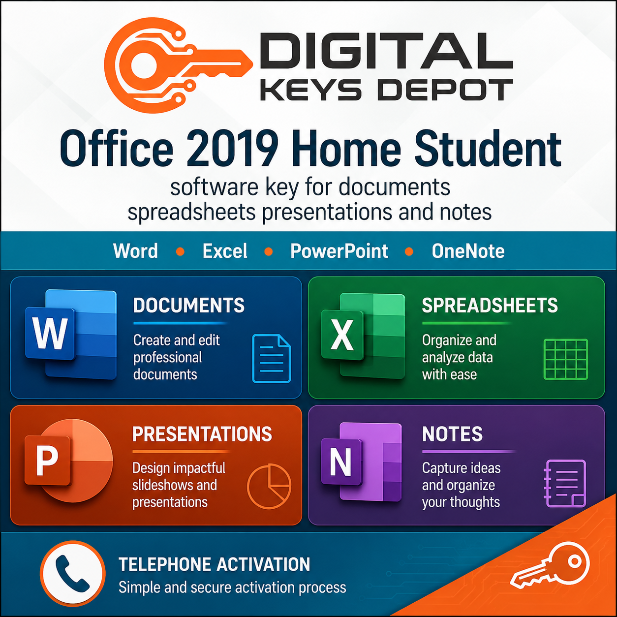 Office 2019 Home Student software key for documents spreadsheets presentations and notes