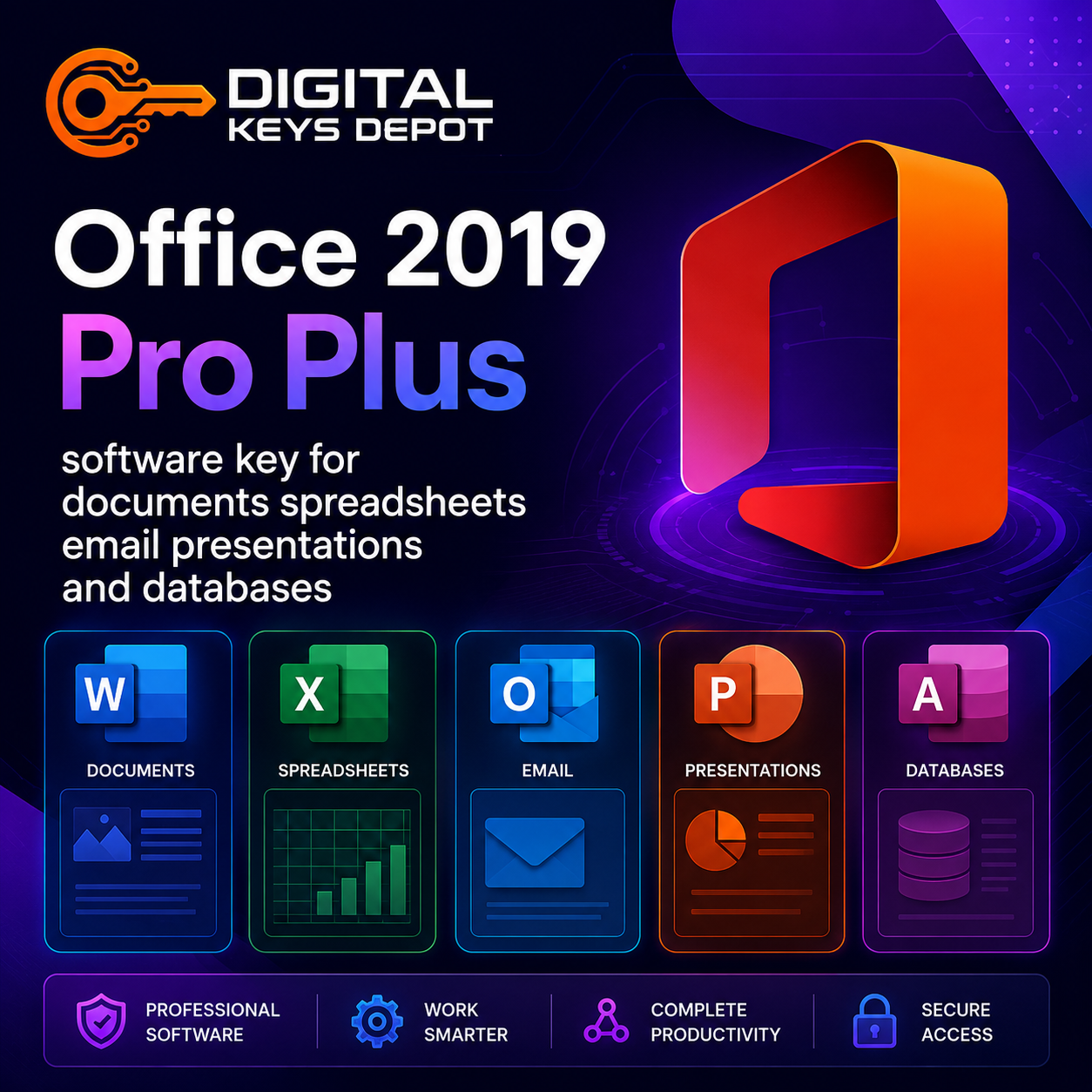 Office 2019 Pro Plus software key for documents spreadsheets email presentations and databases (1 PC)