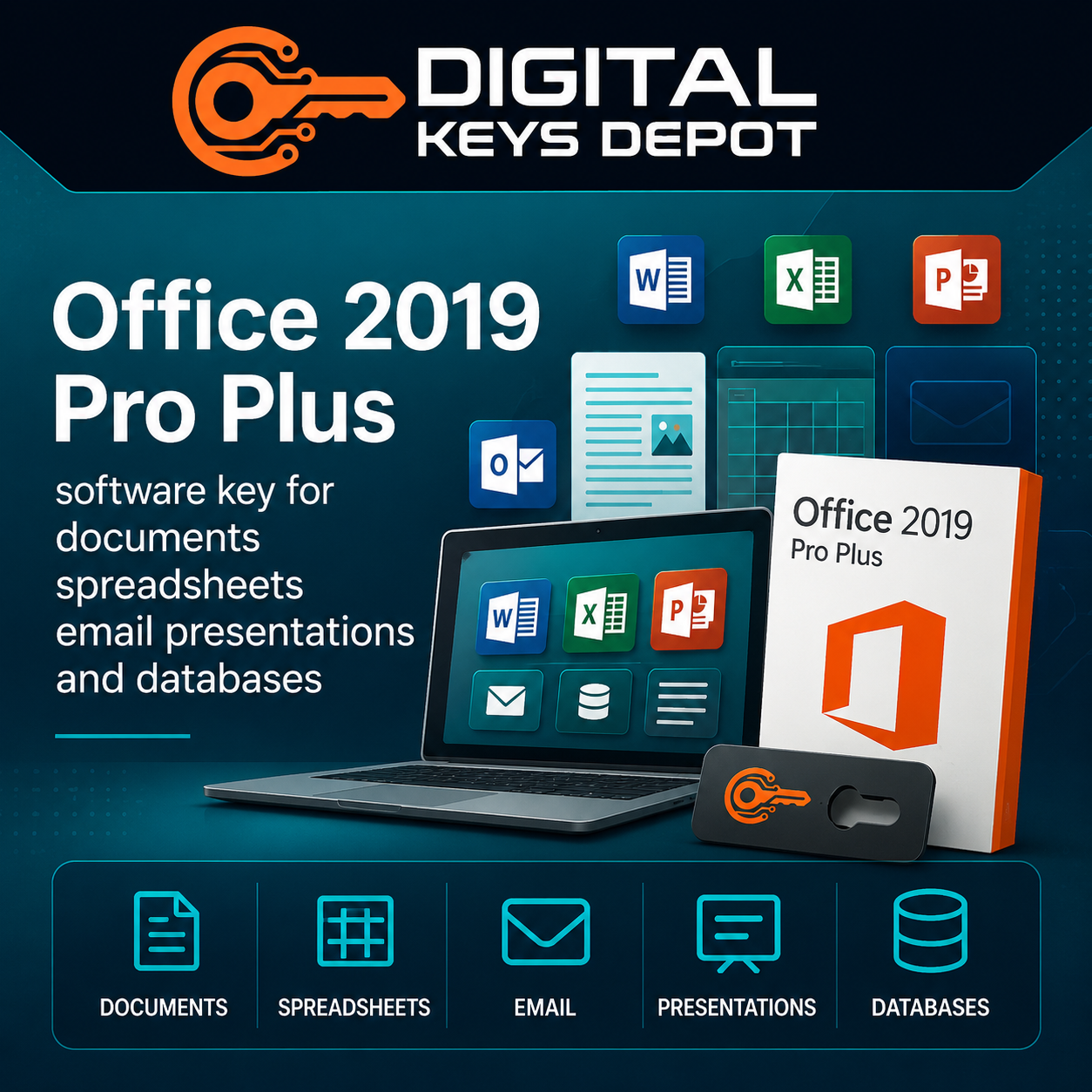 Office 2019 Pro Plus software key for documents spreadsheets email presentations and databases (5 PCs)