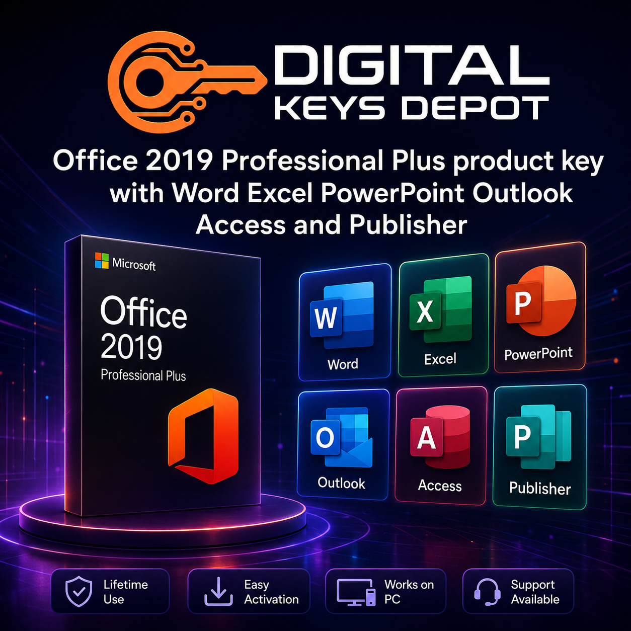 Office 2019 Professional Plus product key with Word Excel PowerPoint Outlook Access and Publisher (5 PCs)