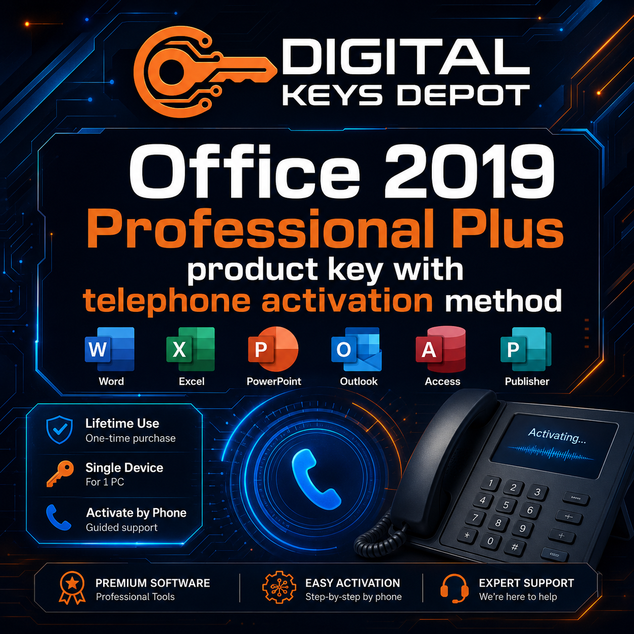 Office 2019 Professional Plus product key with telephone activation method
