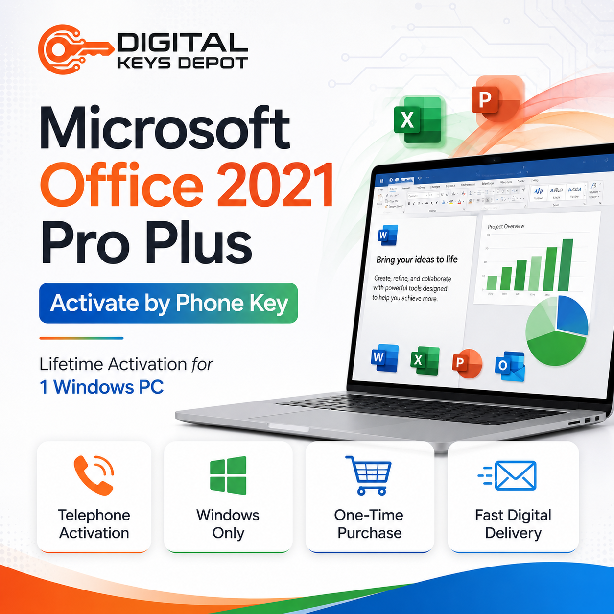 Office 2021 Pro Plus Activate by Phone Key for 1 Windows PC
