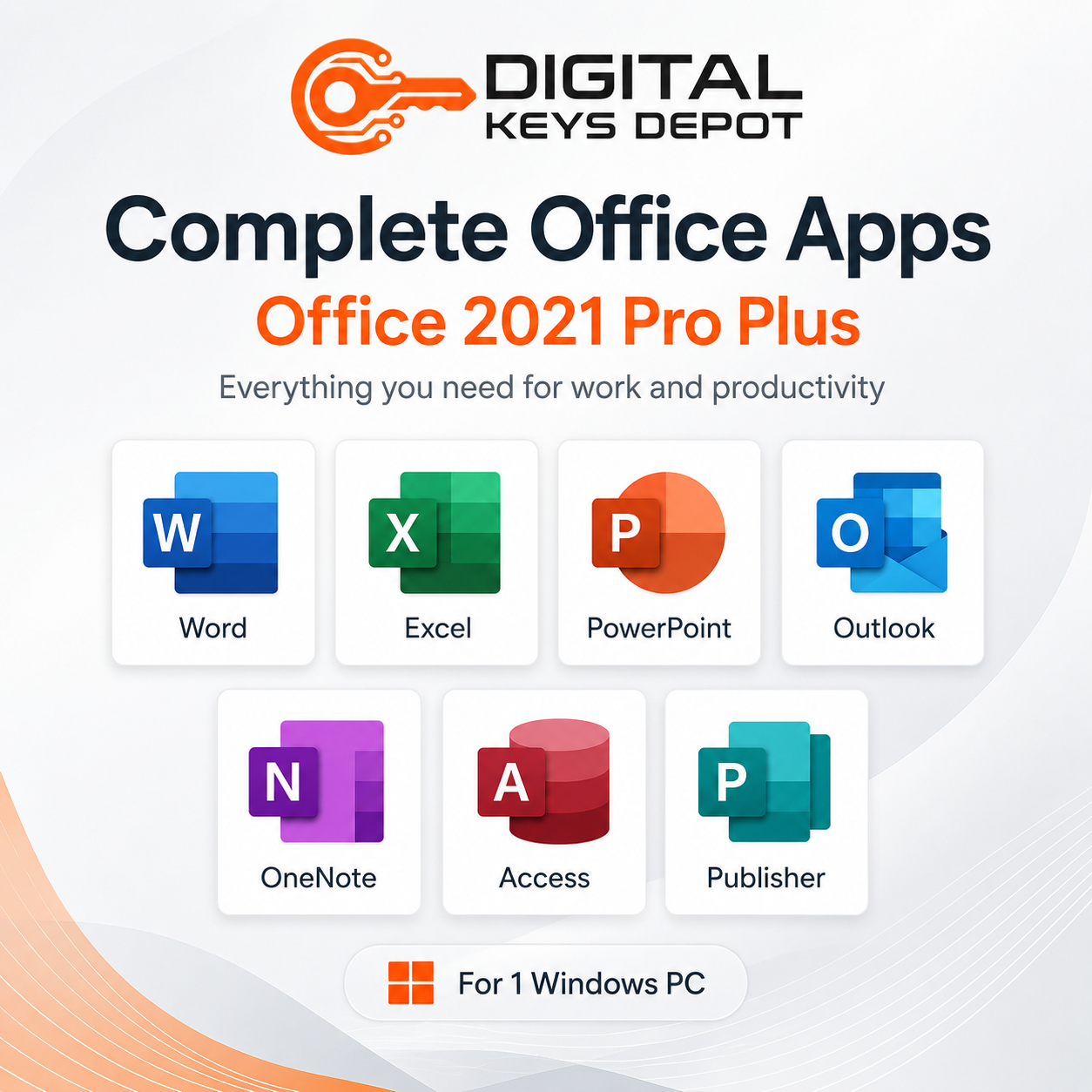 Office 2021 Pro Plus included apps Word Excel PowerPoint Outlook OneNote Access Publisher