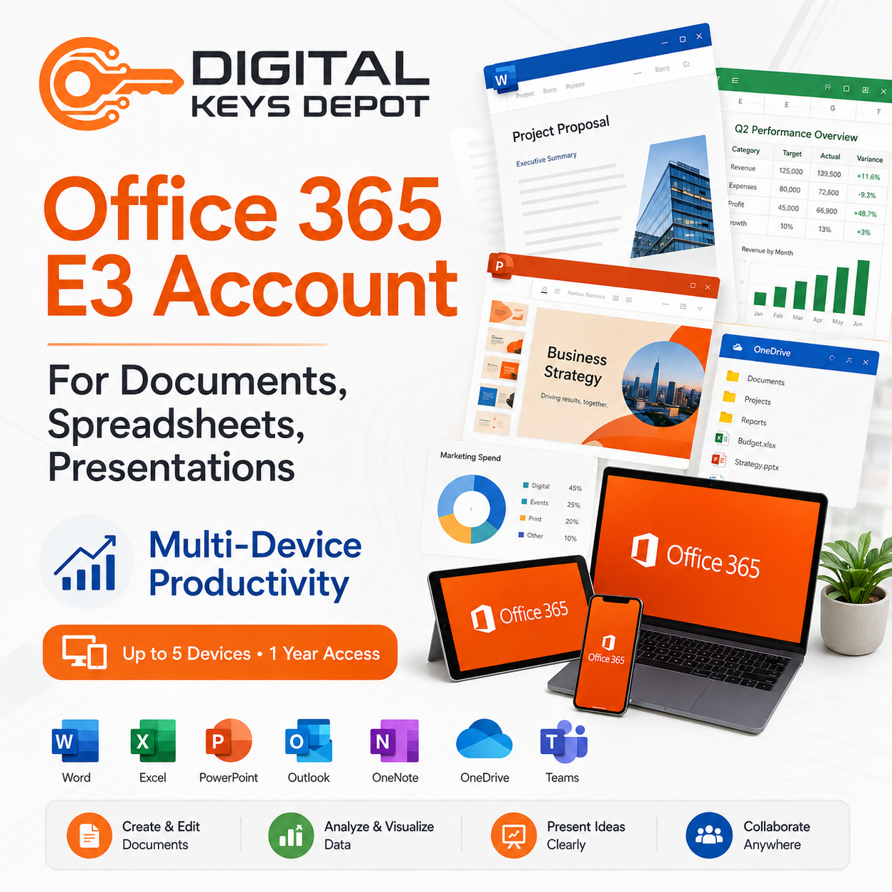 Office 365 E3 account for documents spreadsheets presentations and multi-device productivity Office 365 E3 account for documents spreadsheets presentations and multi-device productivity