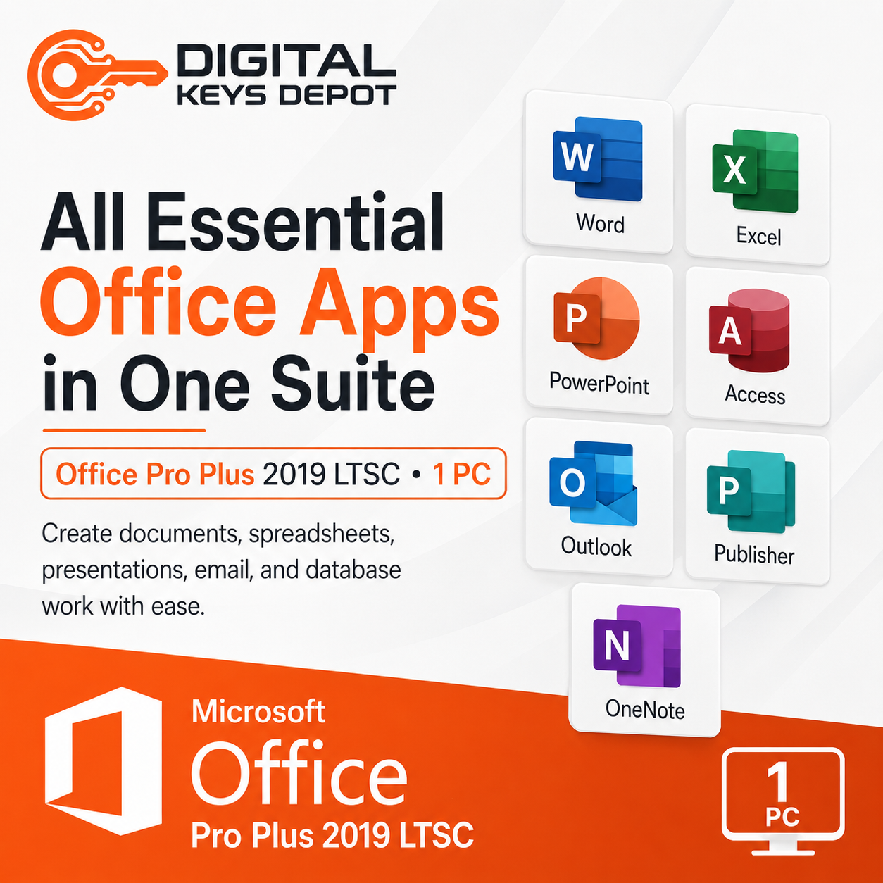 Office Pro Plus 2019 LTSC includes Word Excel PowerPoint Outlook Access Publisher and OneNote