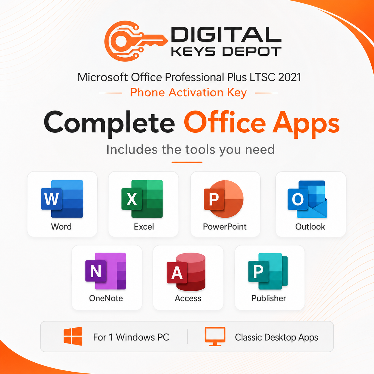 Office Professional Plus LTSC 2021 included apps Word Excel PowerPoint Outlook OneNote Access Publisher