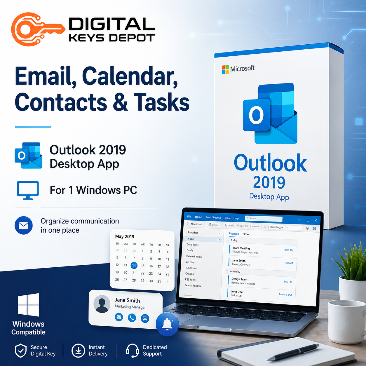 Outlook 2019 email calendar contacts and tasks desktop app
