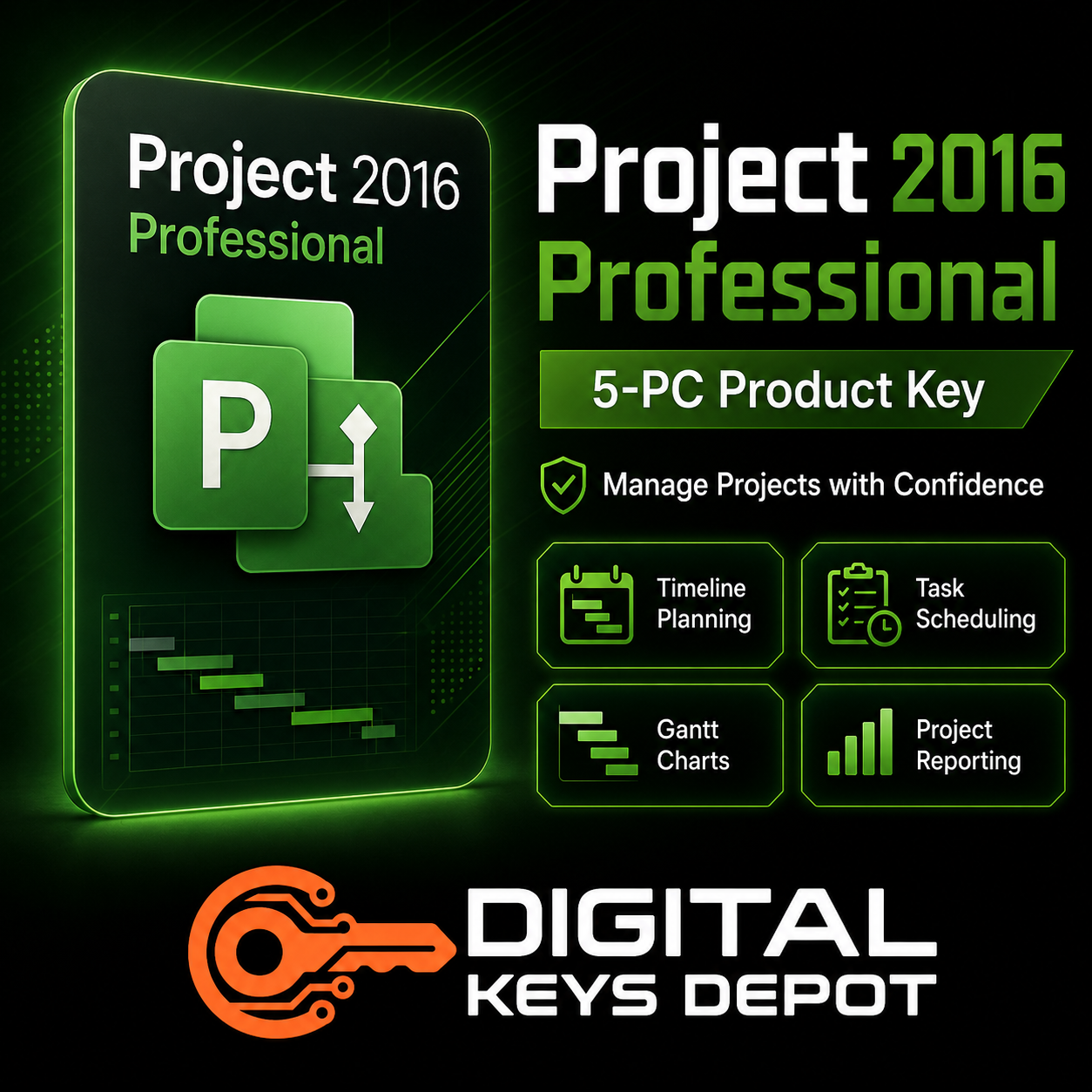 Project 2016 Professional software key for five compatible PCs