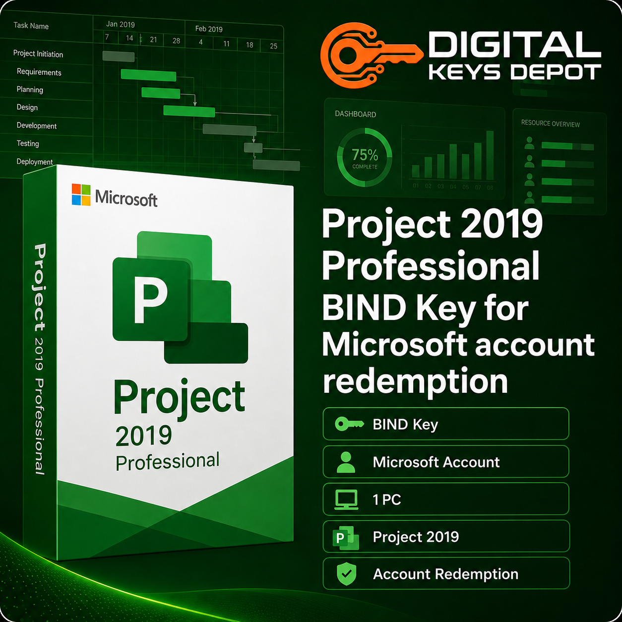 Project 2019 Professional BIND Key for Microsoft account redemption
