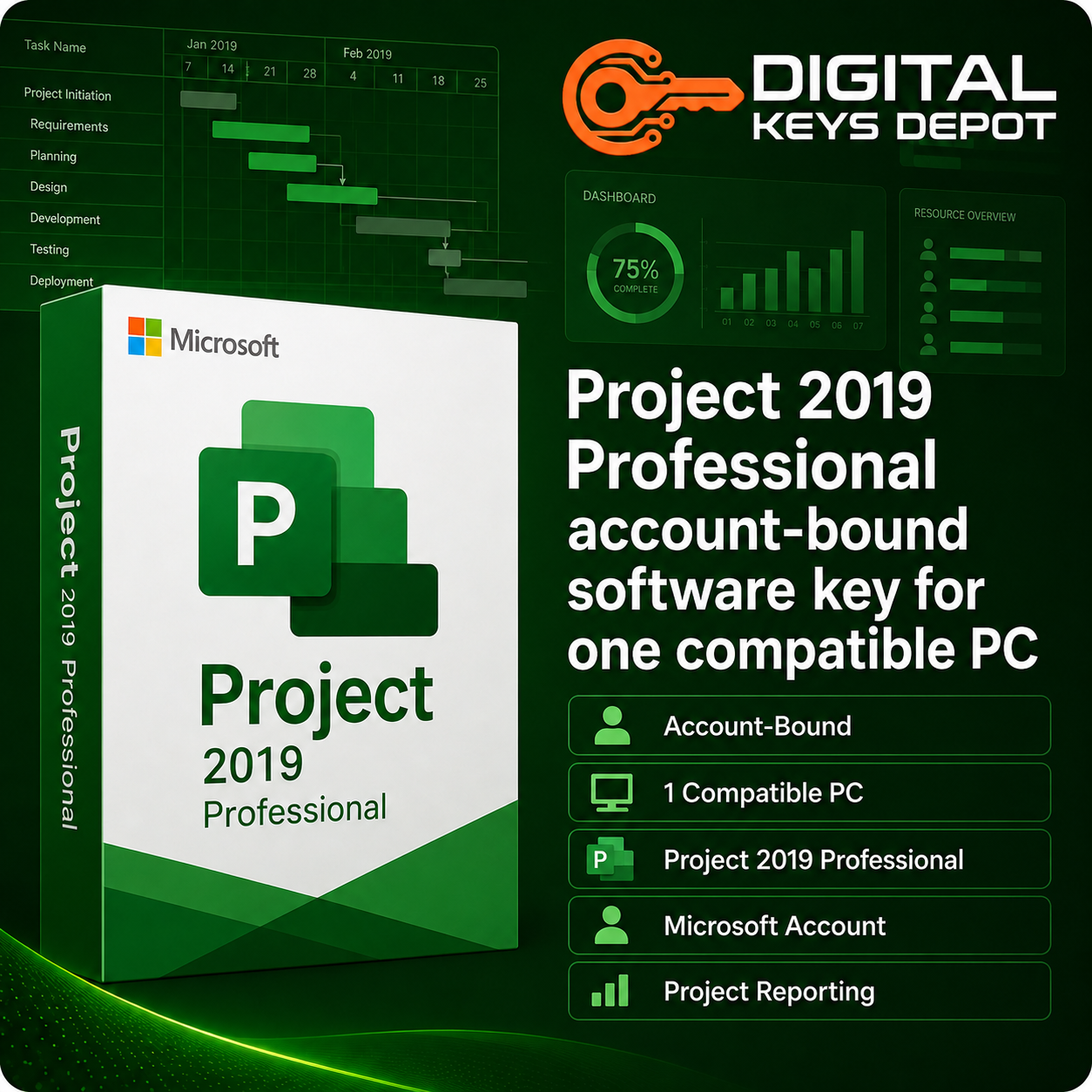 Project 2019 Professional account-bound software key for one compatible PC