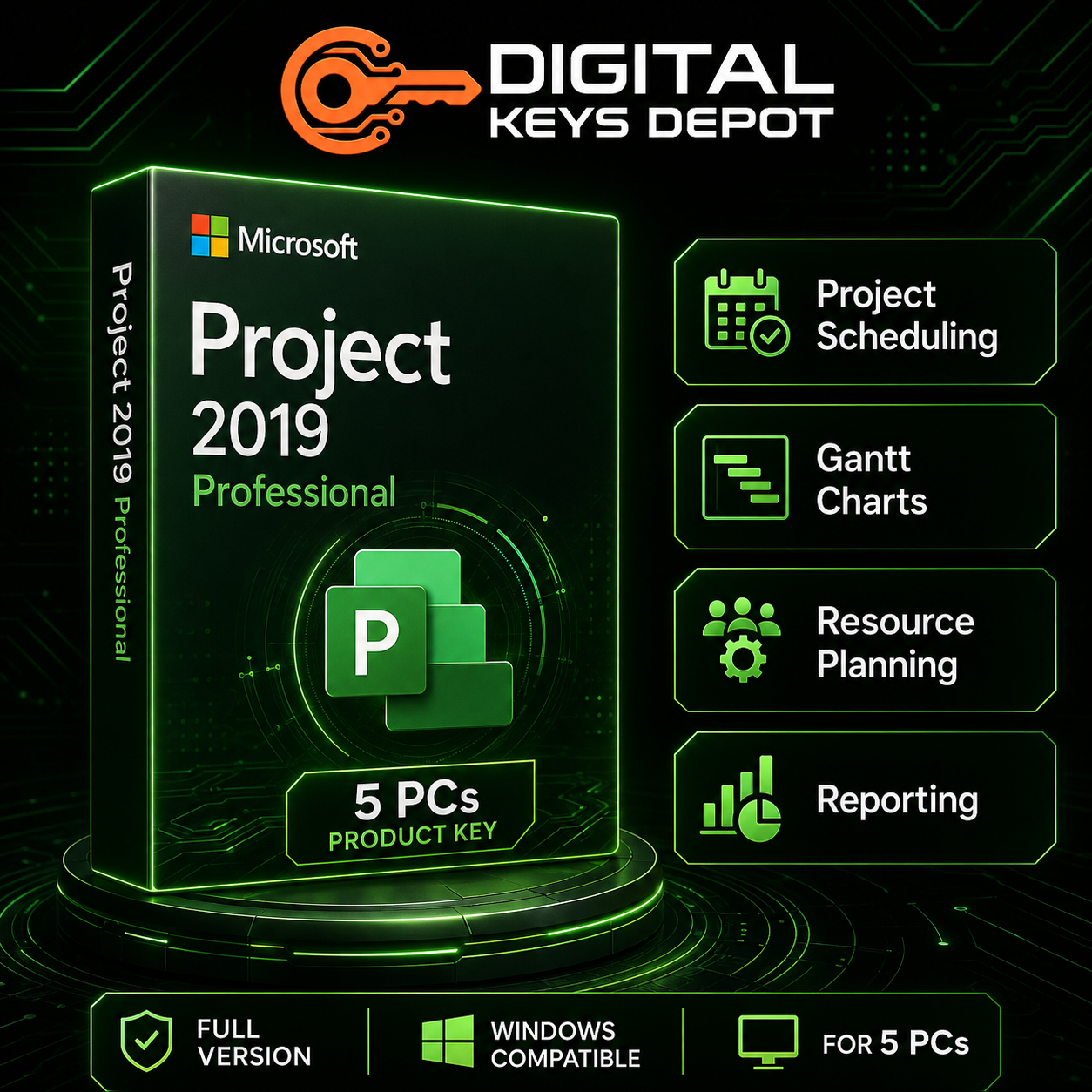 Project 2019 Professional software key for five compatible PCs