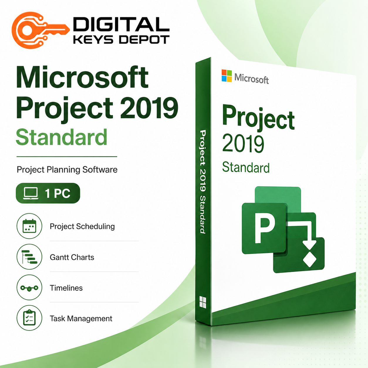 Project 2019 Standard product key for scheduling and Gantt charts (1 PC)