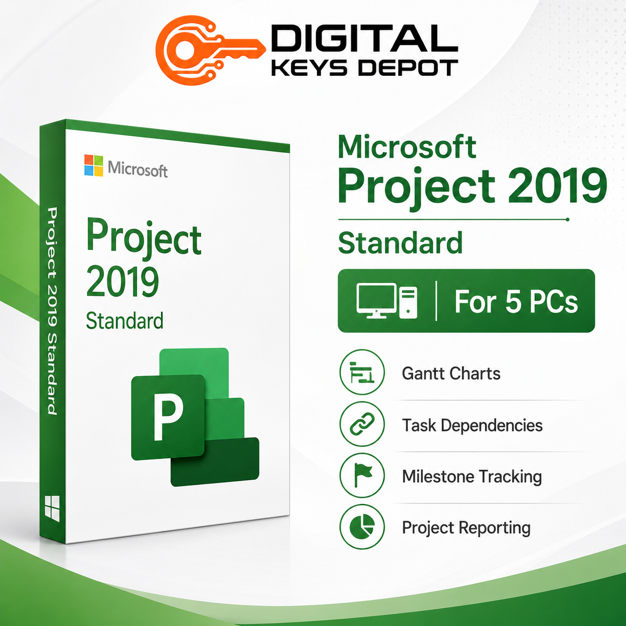 Project 2019 Standard product key for scheduling and Gantt charts (5 PCs)