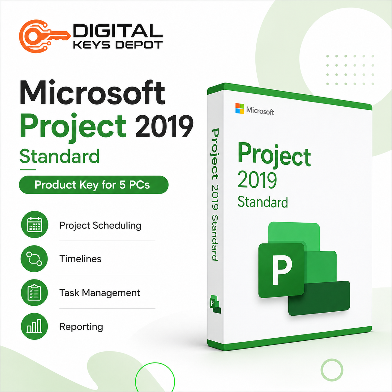 Project 2019 Standard software key for five compatible PCs