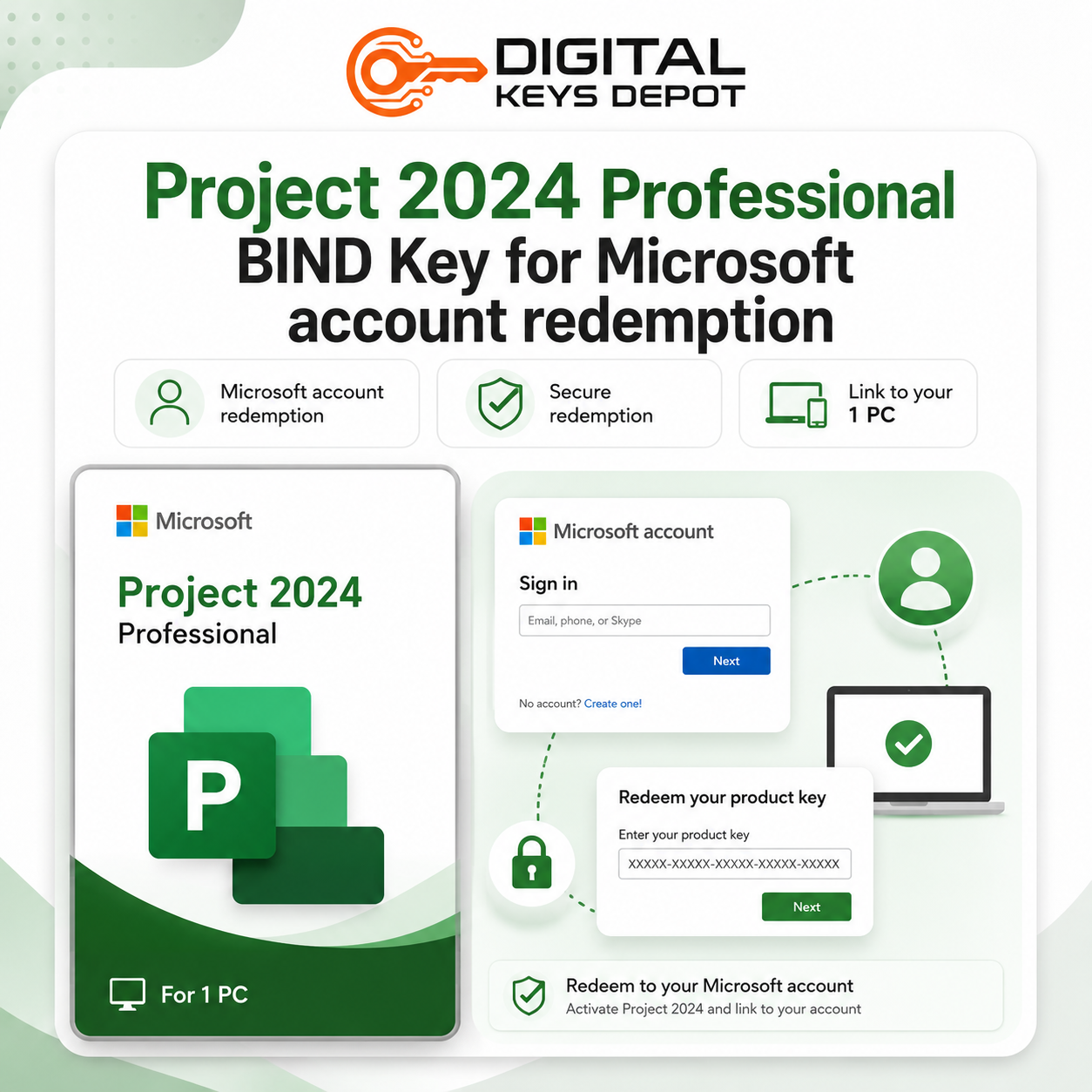 Project 2024 Professional BIND Key for Microsoft account redemption