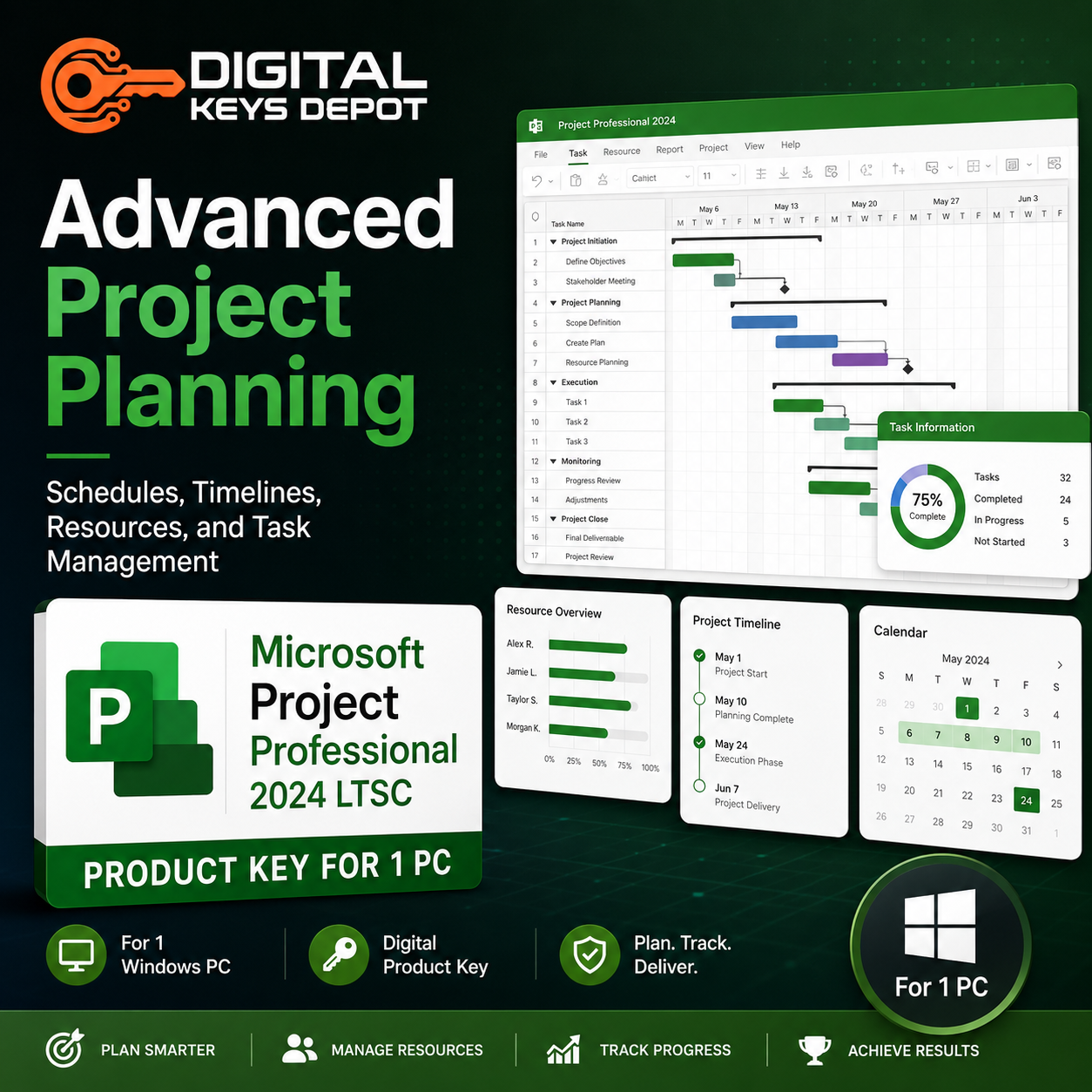 Project Professional 2024 LTSC project management tools for Gantt charts timelines and task planning