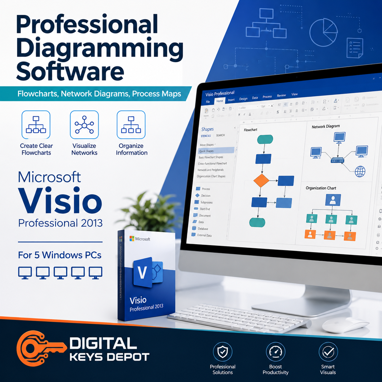 Visio Professional 2013 diagramming tool for flowcharts process maps and network diagrams