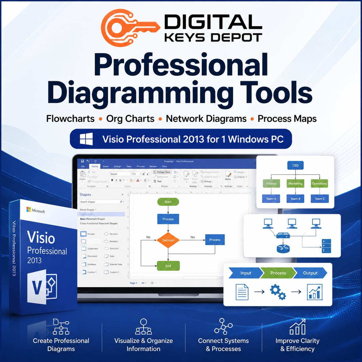 Visio Professional 2013 for 1 PC diagramming tool for flowcharts process maps and network diagrams