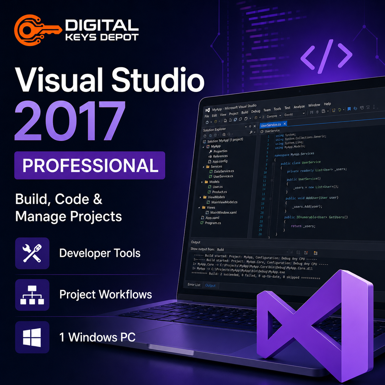 Visual Studio 2017 Professional development tools for 1 Windows PC