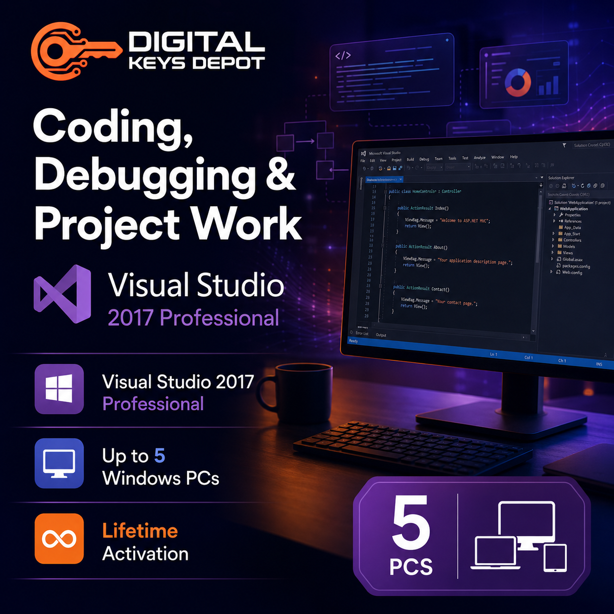Visual Studio 2017 Professional for 5 PCs developer IDE for coding debugging and testing Visual Studio 2017 Professional for 5 PCs developer IDE for coding debugging and testing