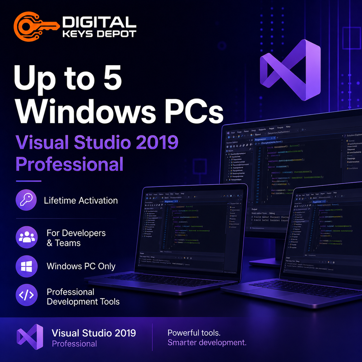 Visual Studio 2019 Professional development tools for up to 5 Windows PCs