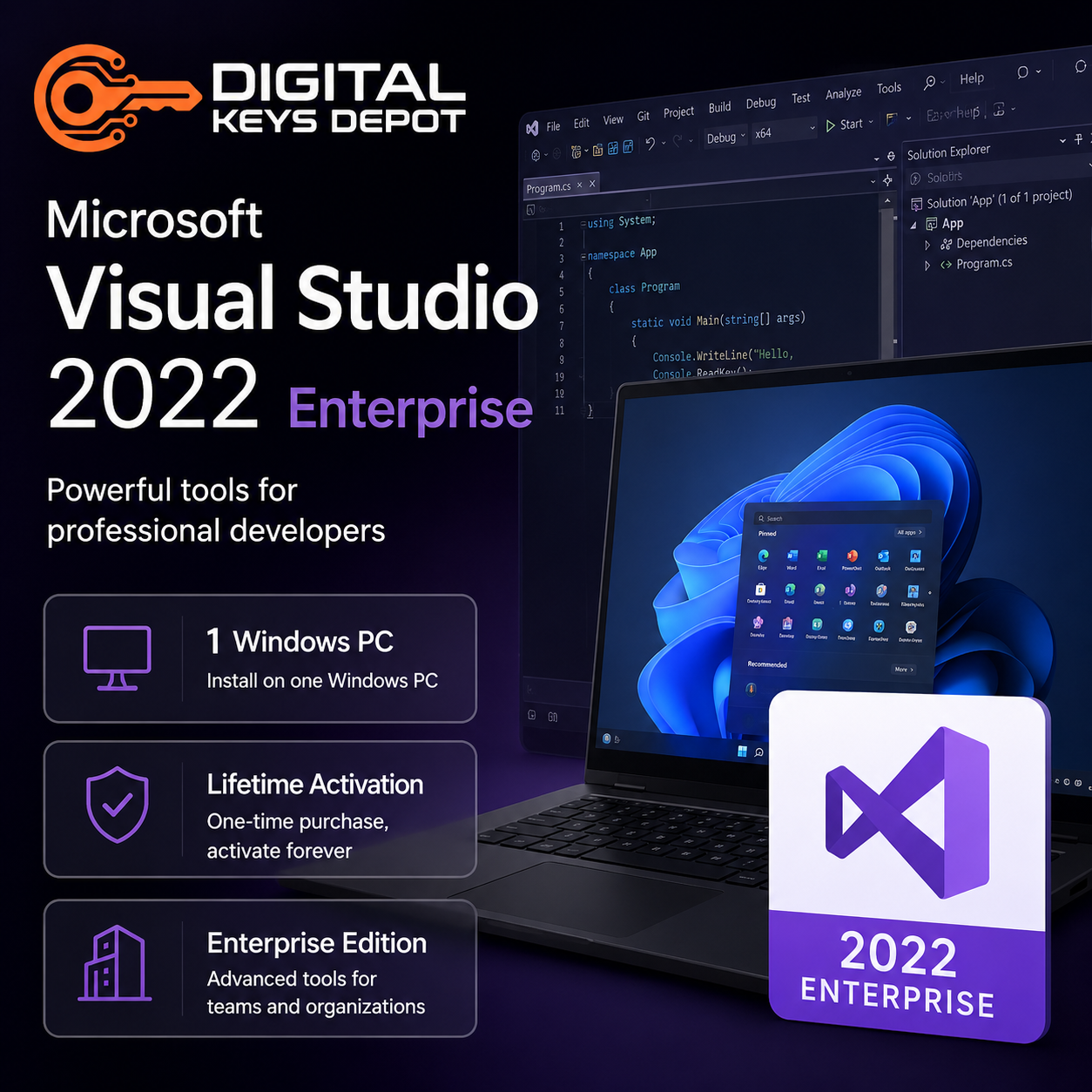 Visual Studio 2022 Enterprise development tools for 1 Windows PC Visual Studio 2022 Enterprise development tools for 1 Windows PC