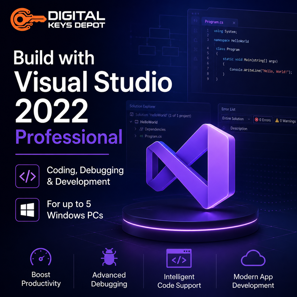 Visual Studio 2022 Professional for 5 PCs modern developer IDE for coding debugging and testing