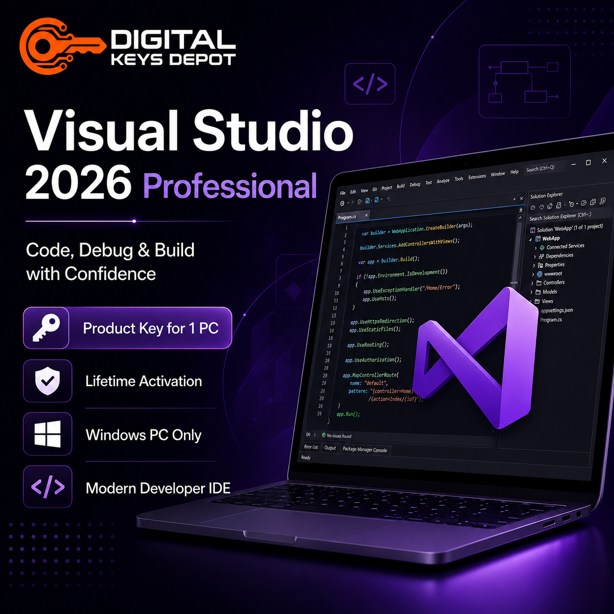 Visual Studio 2026 Professional for 1 PC modern developer IDE for coding debugging and testing