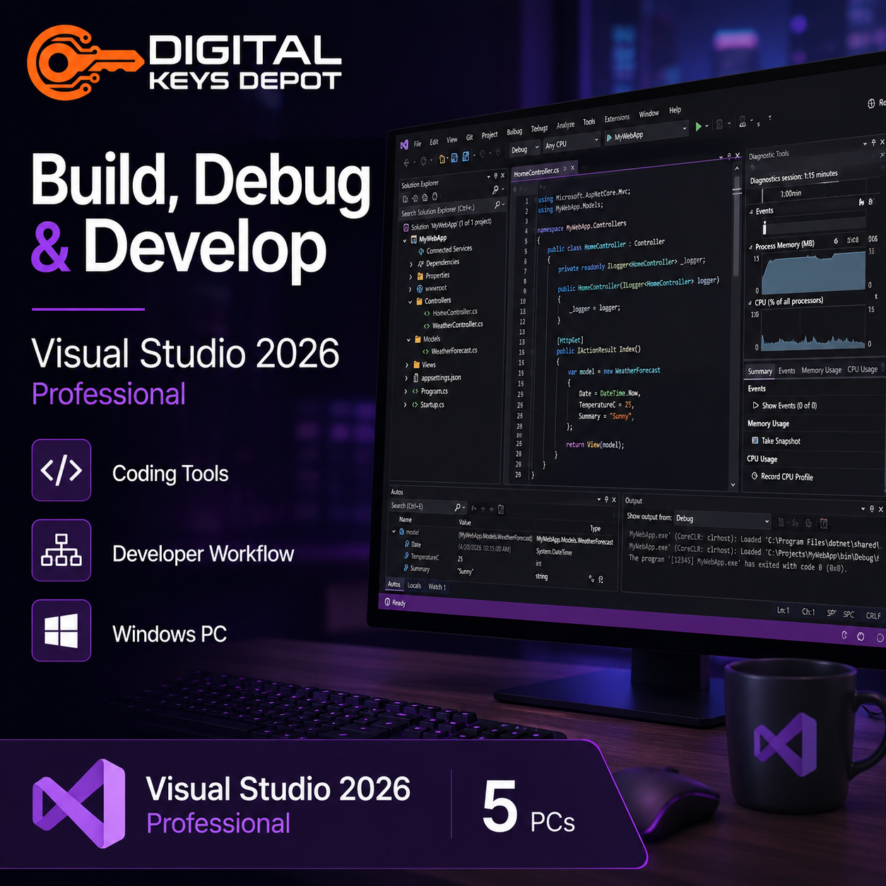 Visual Studio 2026 Professional modern developer IDE for coding debugging and testing