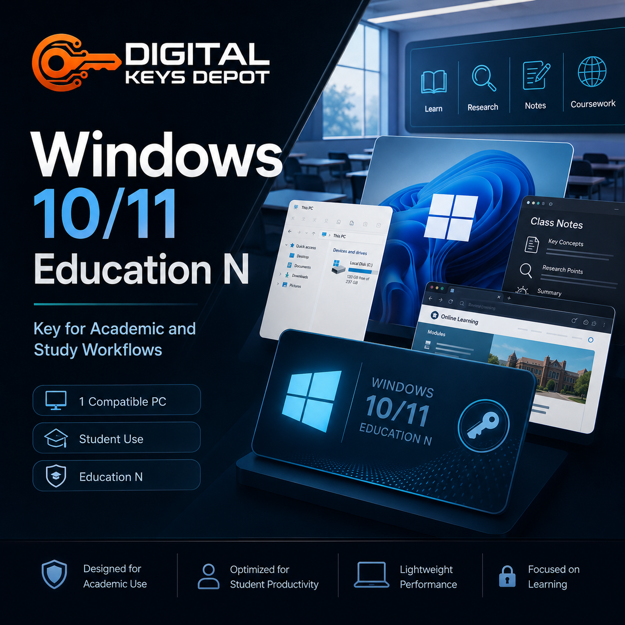 Windows 10/11 Education N key for academic and study workflows