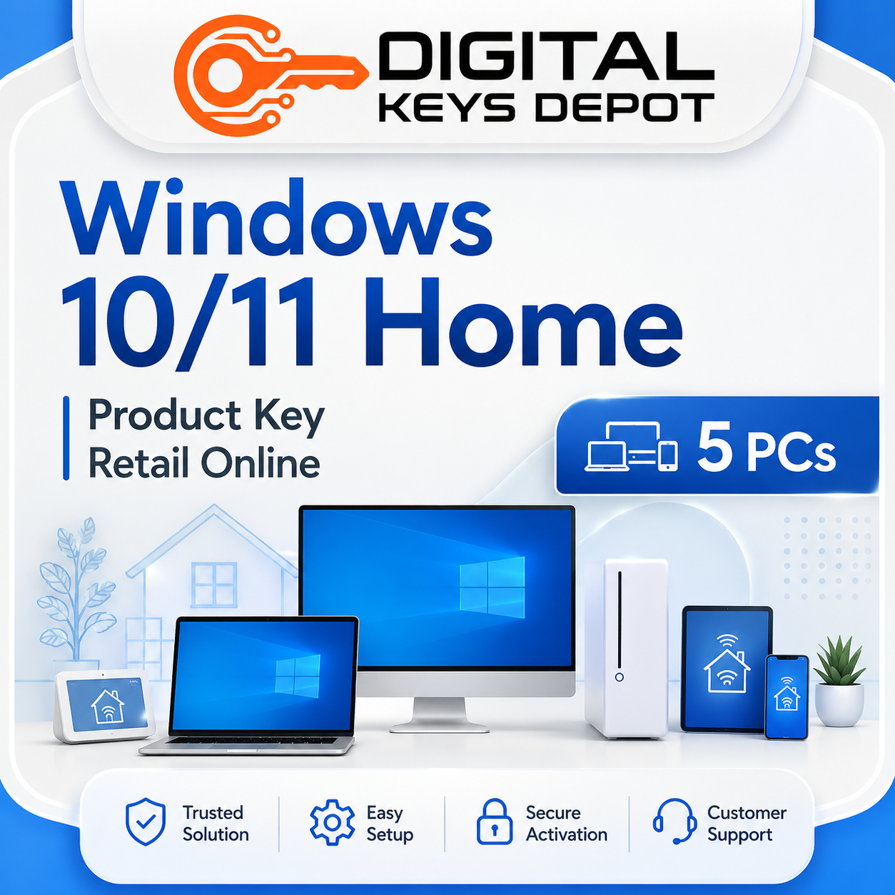 Windows 10/11 Home product key retail online for 5 compatible PCs