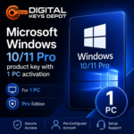 Windows 10/11 Pro product key graphic with 1 PC activation