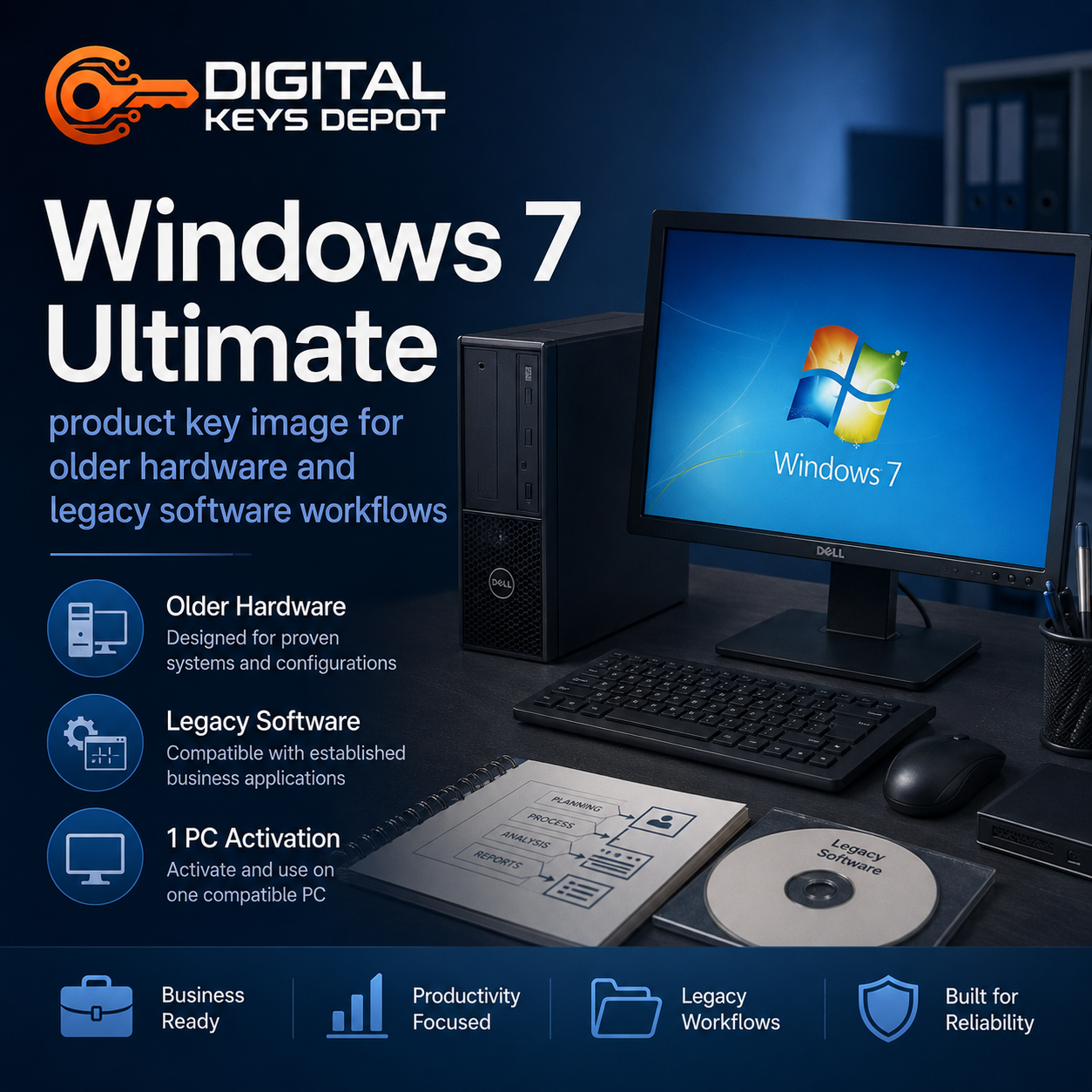 Windows 7 Ultimate product key image for older hardware and legacy software workflows