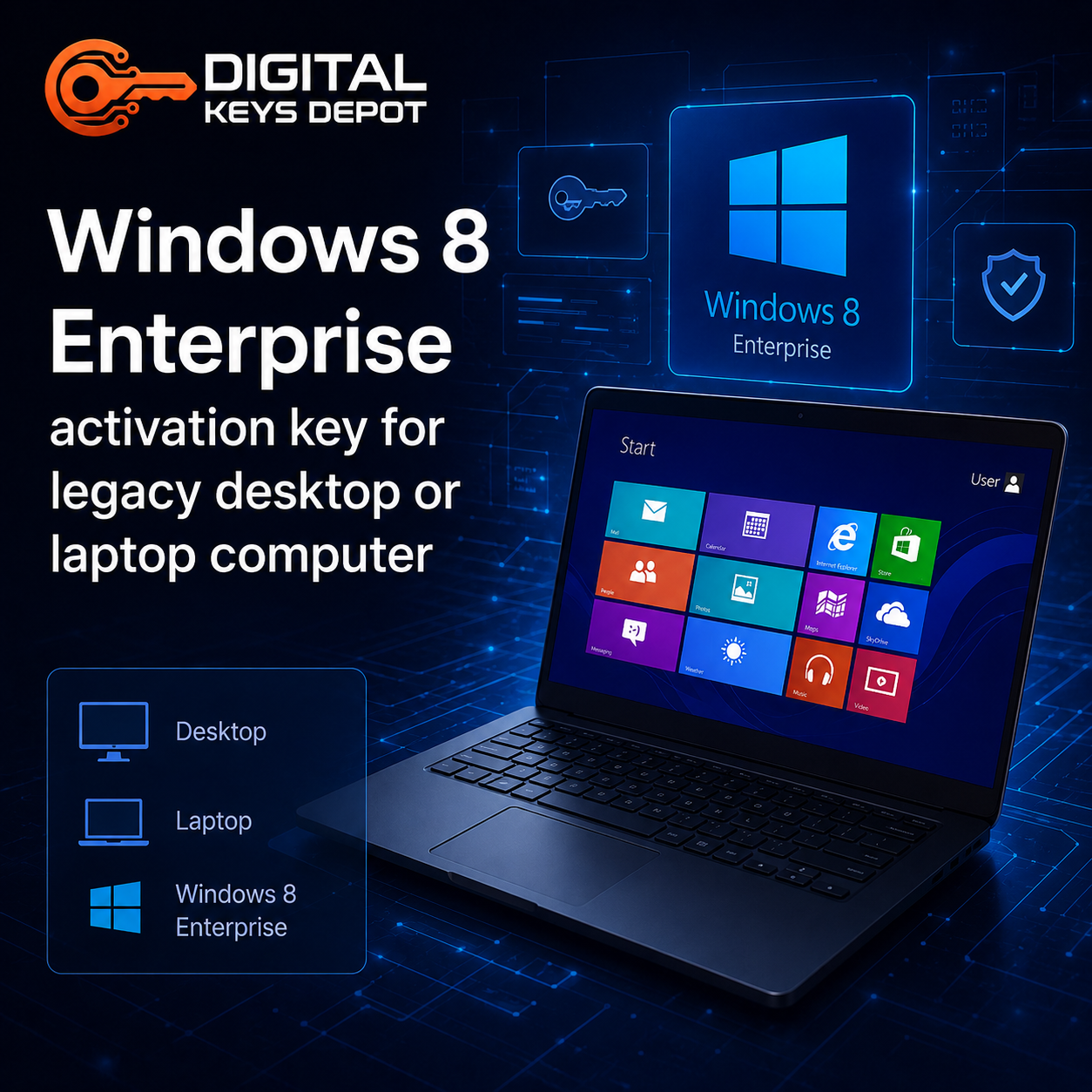 Windows 8 Enterprise activation key for legacy desktop or laptop computer
