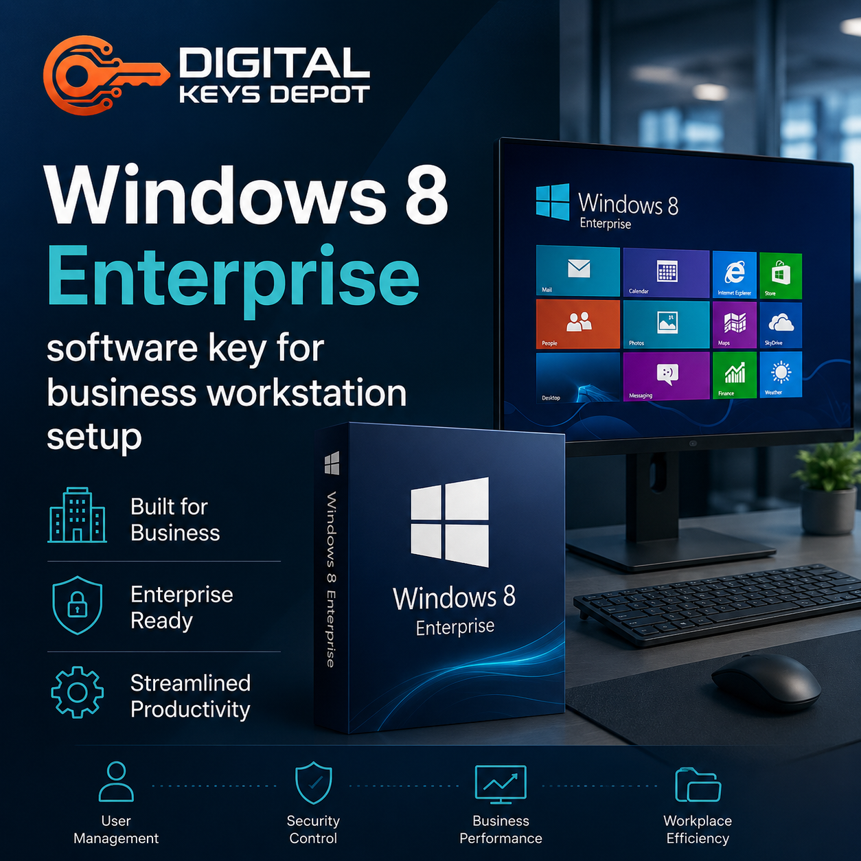 Windows 8 Enterprise software key for business workstation setup