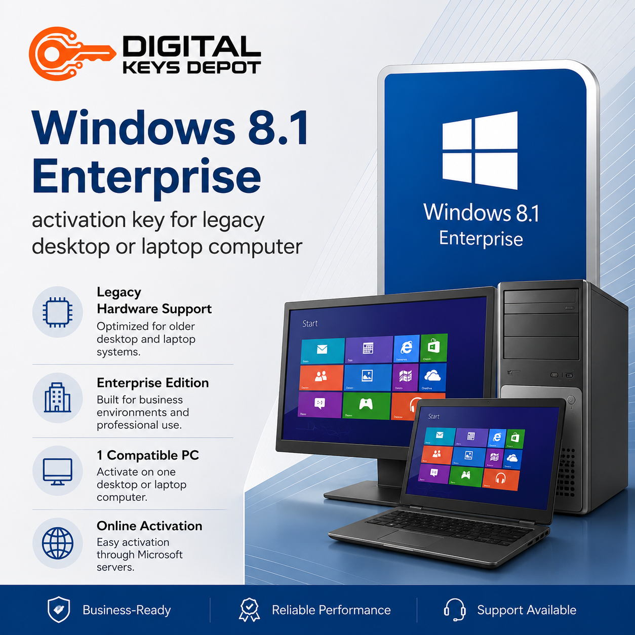 Windows 8.1 Enterprise activation key for legacy desktop or laptop computer