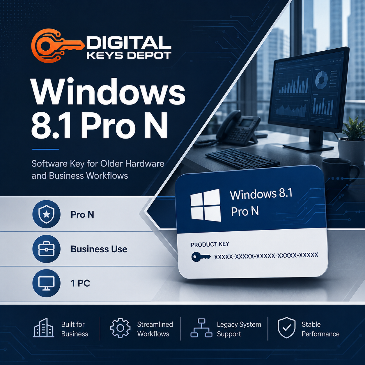 Windows 8.1 Pro N software key for older hardware and business workflows