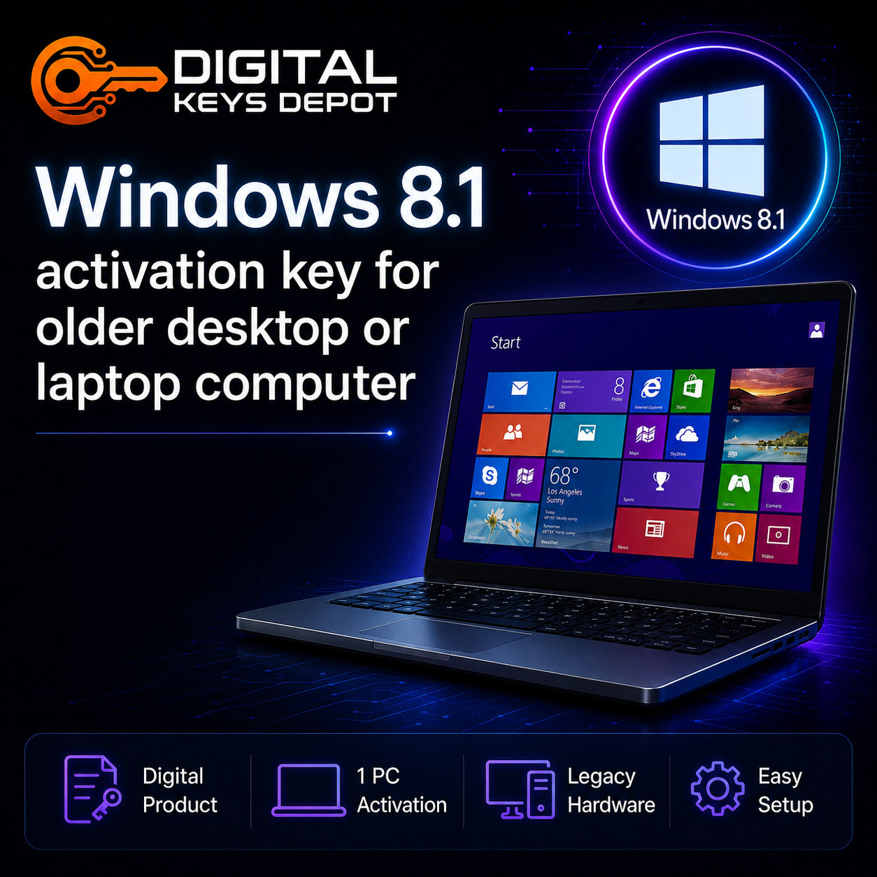 Windows 8.1 activation key for older desktop or laptop computer Windows 8.1 activation key for older desktop or laptop computer