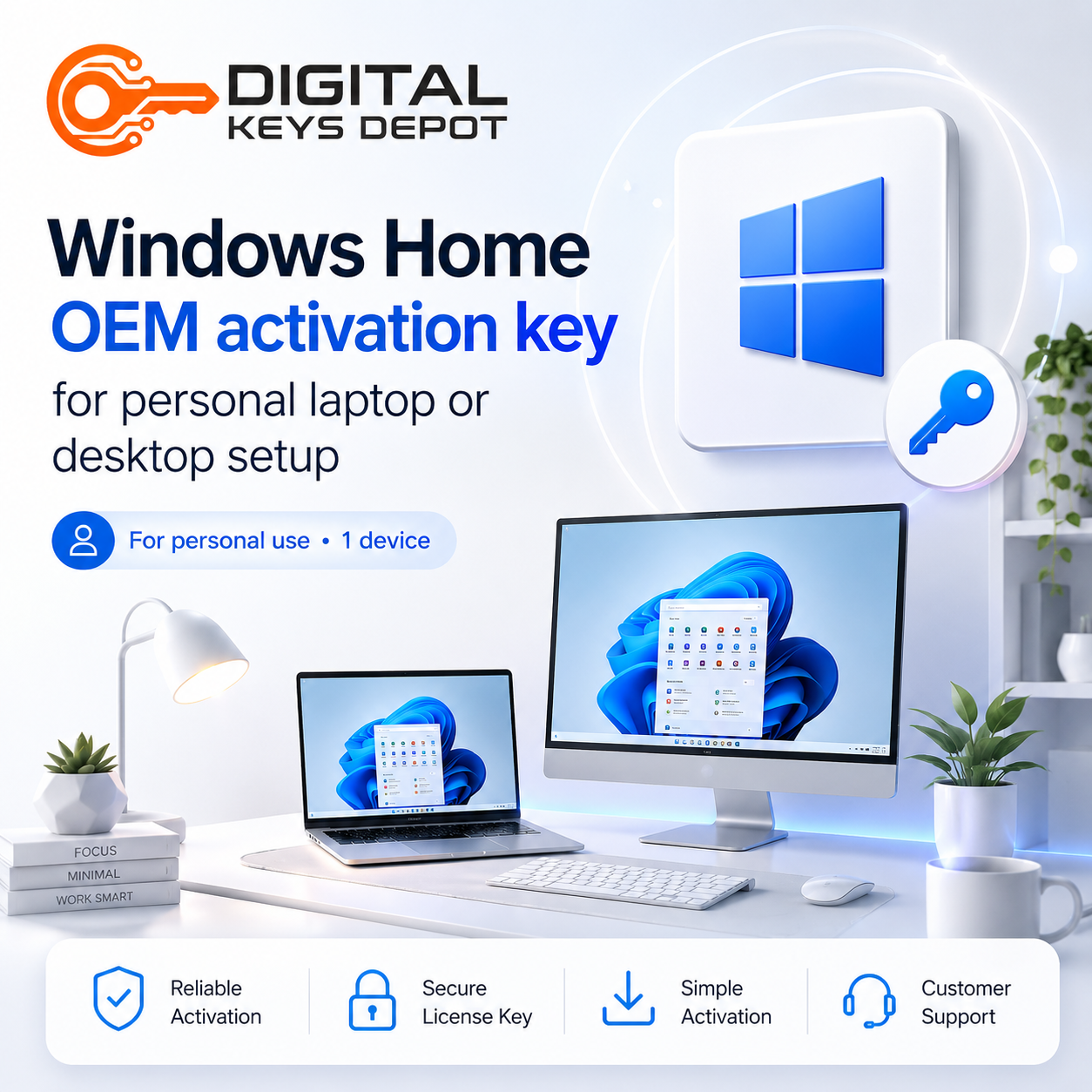 Windows Home OEM activation key for personal laptop or desktop setup