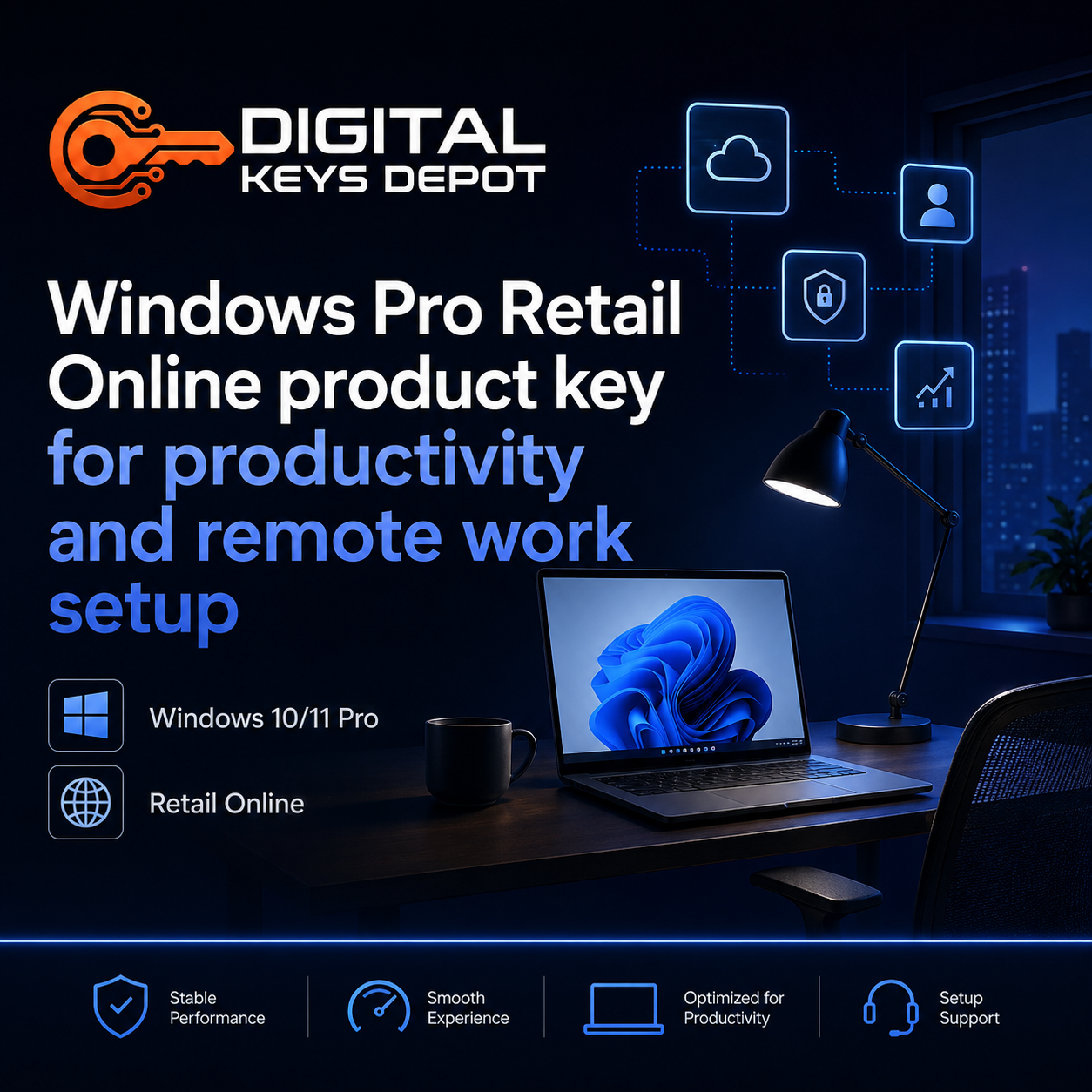 Windows Pro Retail Online product key for productivity and remote work setup