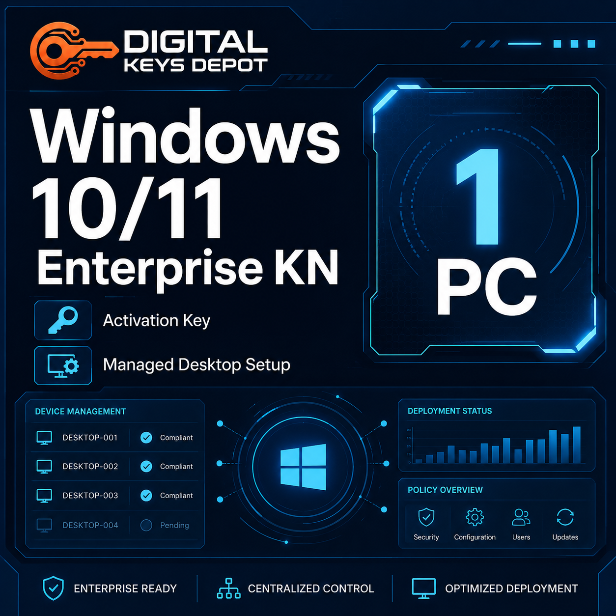 Microsoft Windows 10/11 Enterprise KN activation key for managed desktop setup