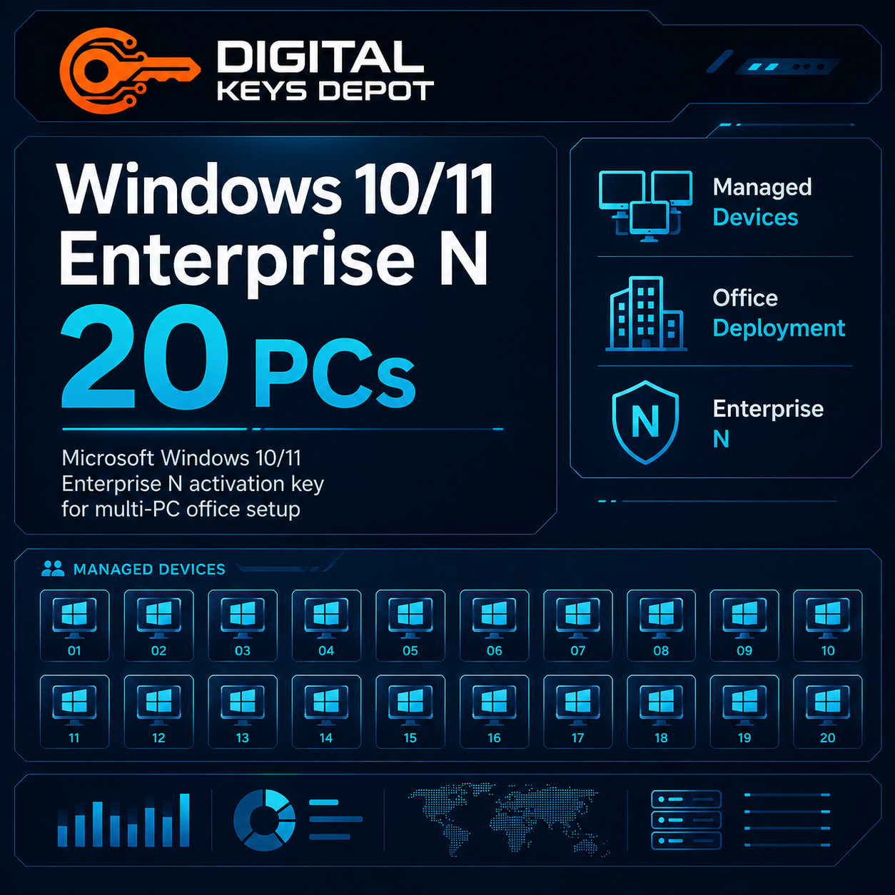 Microsoft Windows 10/11 Enterprise N activation key for multi-PC office setup