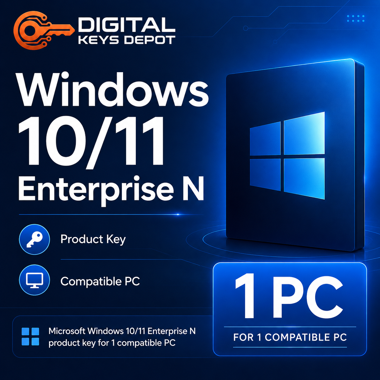 Microsoft Windows 10/11 Enterprise N product key for 1 compatible PC