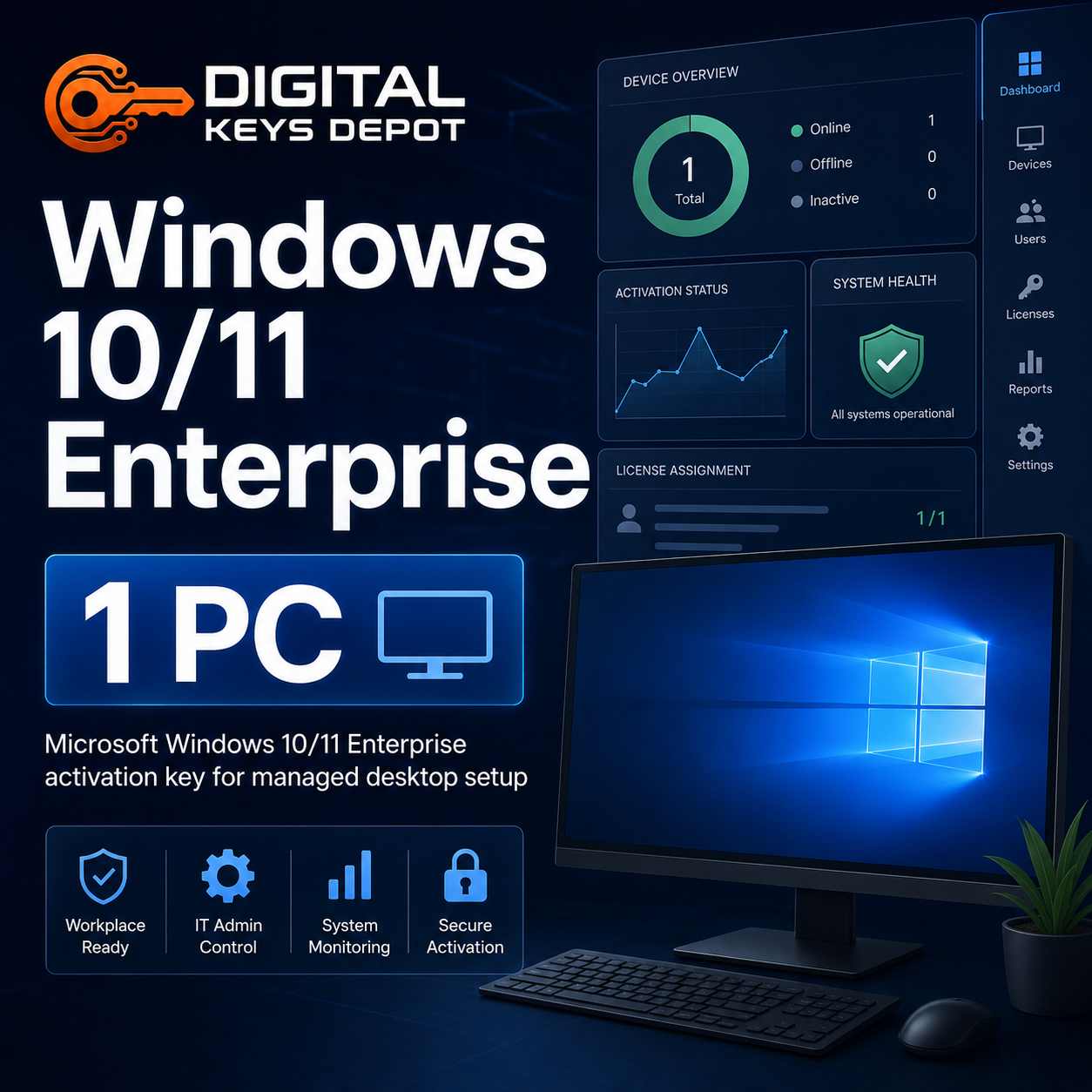 Microsoft Windows 10/11 Enterprise activation key for managed desktop setup