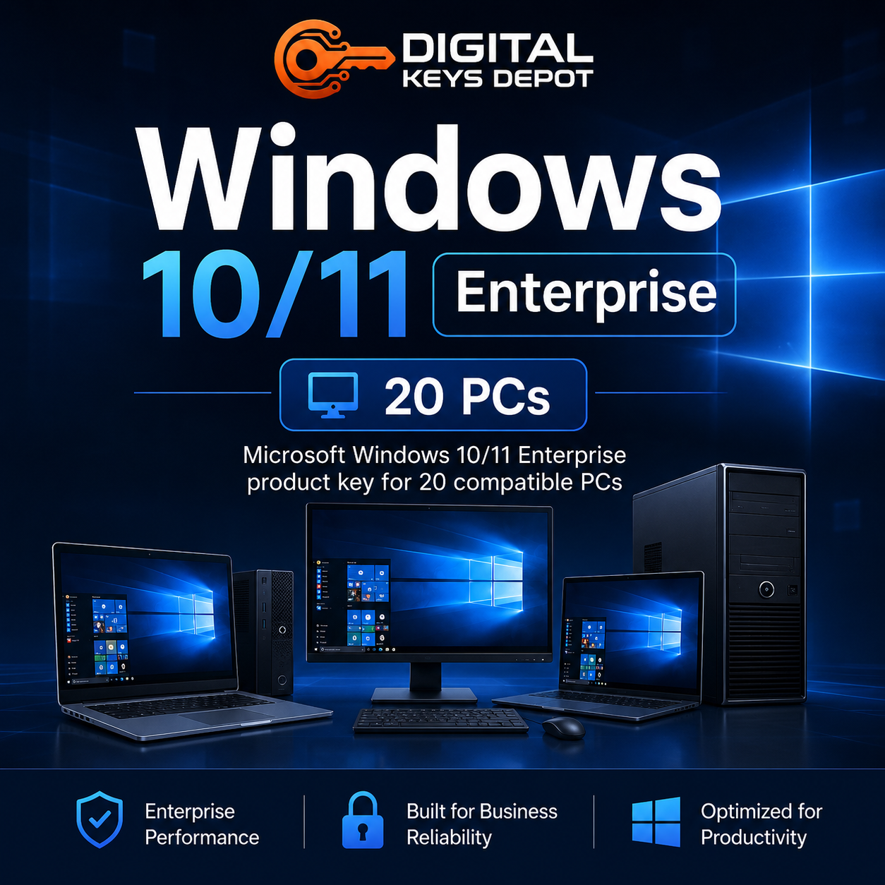 Microsoft Windows 10/11 Enterprise product key for 20 compatible PCs