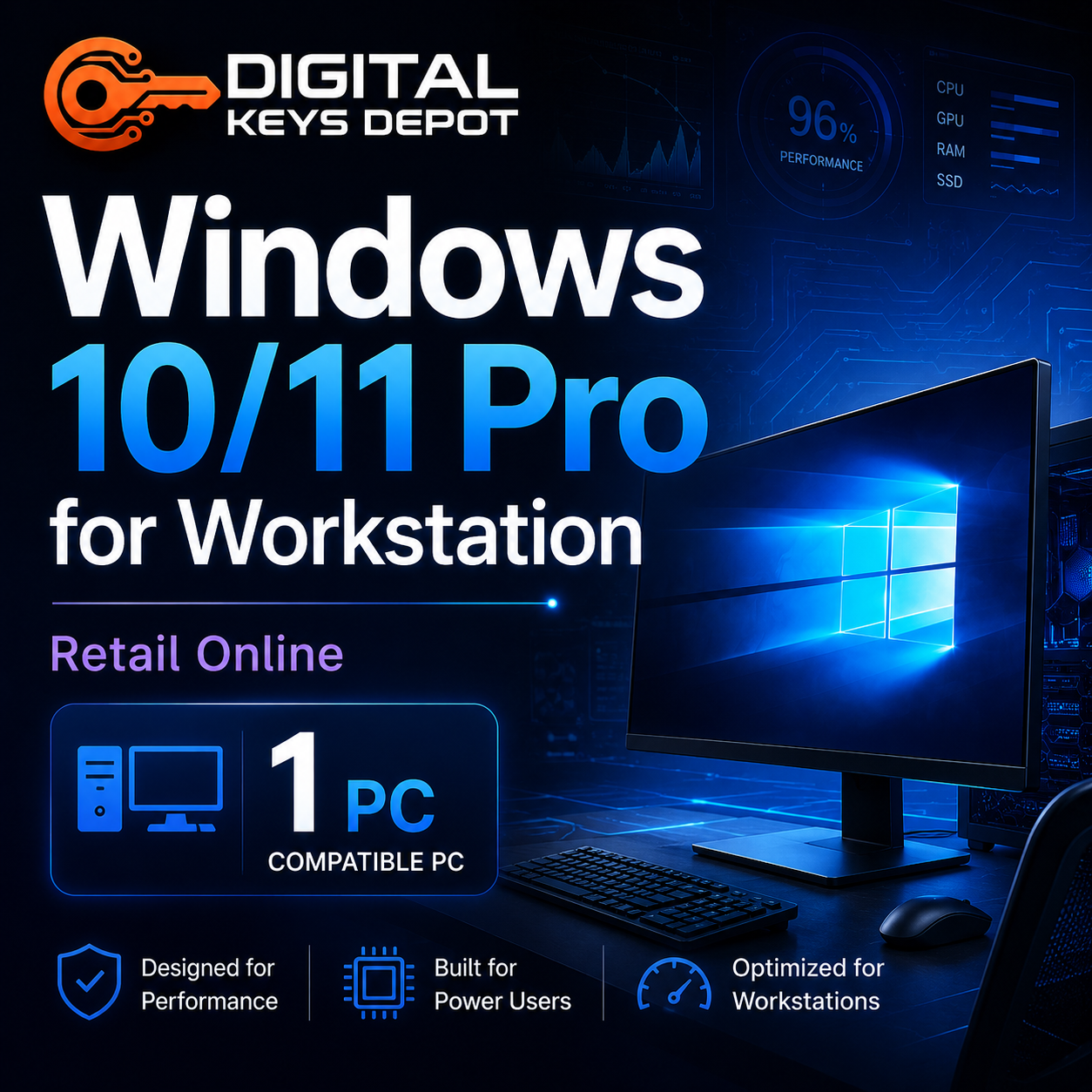 Microsoft Windows 10/11 Pro for Workstation product key Retail Online for 1 compatible PC