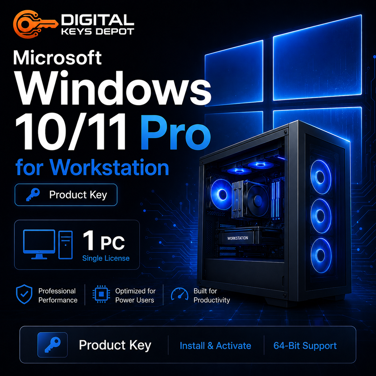 Microsoft Windows 10/11 Pro for Workstation product key for one PC