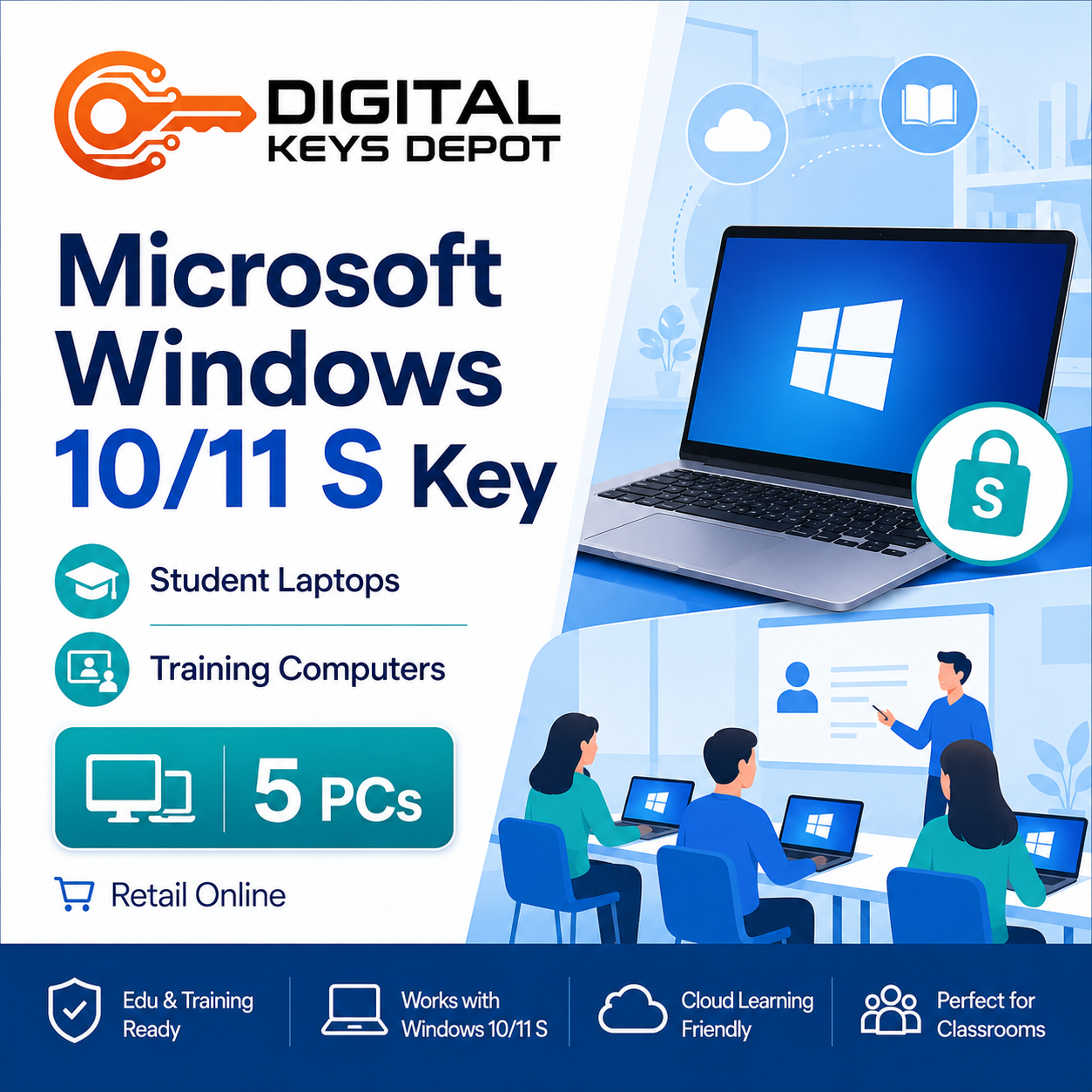 Microsoft Windows 10/11 S key for student laptops and training computers
