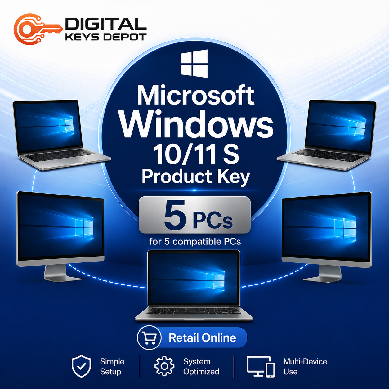 Microsoft Windows 10/11 S product key for 5 PCs
