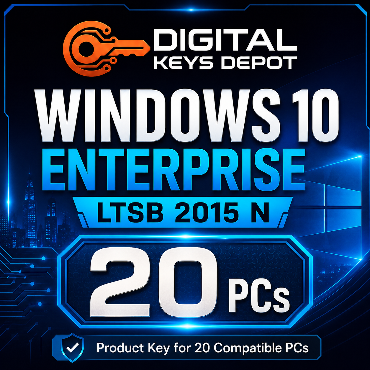 Microsoft Windows 10 Enterprise LTSB 2015 N product key for 20 compatible PCs